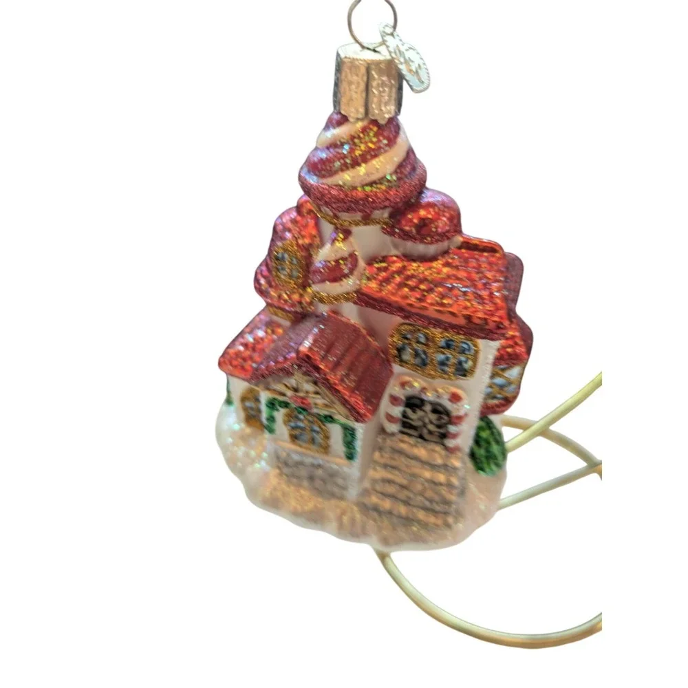 Old World‎ Christmas Candy Cane Cottage Glass Ornament Glitter Holiday Victorian